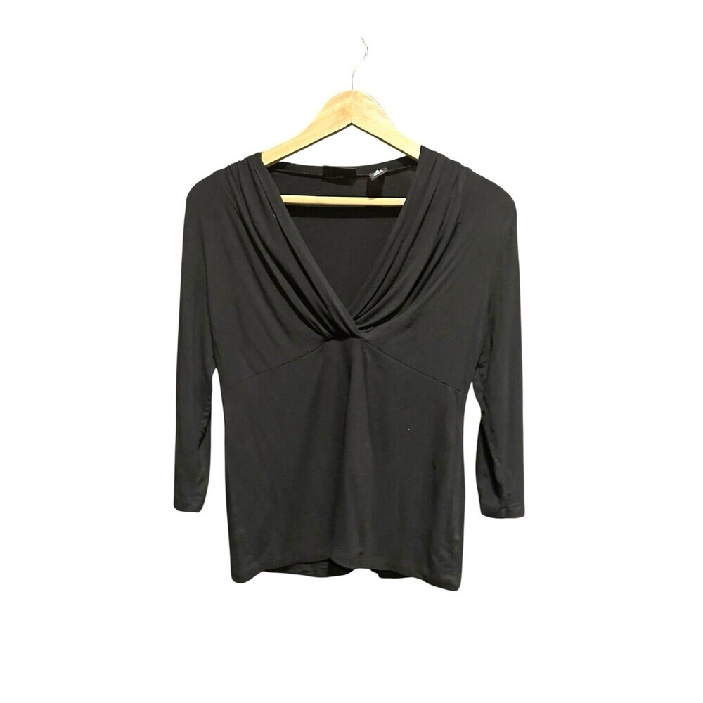Vintage New York & Company Top 3/4 Sleeves Black Babydoll Top 90s Y2K Fitted Sm - Picture 3 of 7